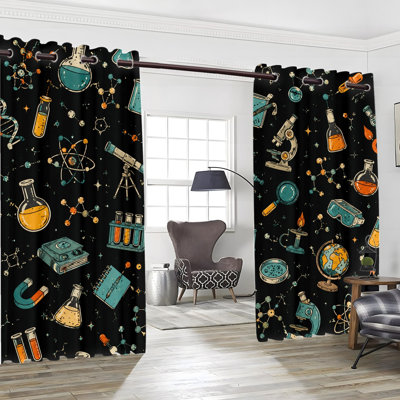 2 rideaux occultants avec œillets 2PCS, drapeaux imprimés avec tube à essai de microscopes à technologie atomique, isolation thermique, réduction du bruit, protection de la vie privée, couvre-fenêtres obscurcissant pour la chambre à coucher