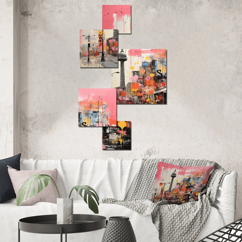 «Pink Vibrant Berlin Cityscape I», ensemble d'art mural carré de Berlin
