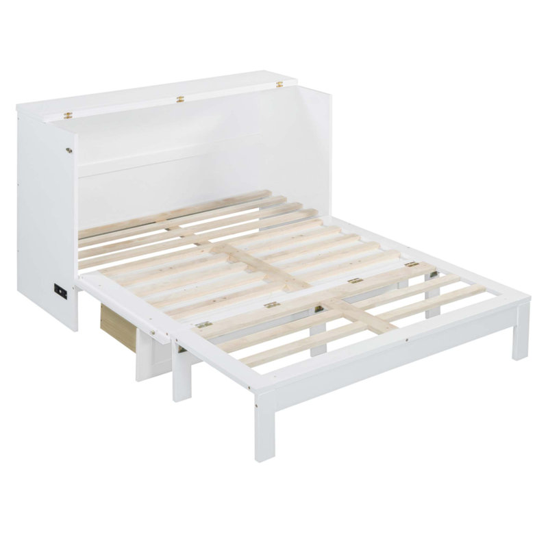 Lit escamotable pleine grandeur peu encombrant avec grands tiroirs et charge USB, idéal pour les petits appartements et les pièces multifonctionnelles