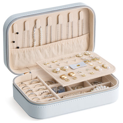 Travel Jewelry Case with Removable Earring Board and Crush-Proof Shell