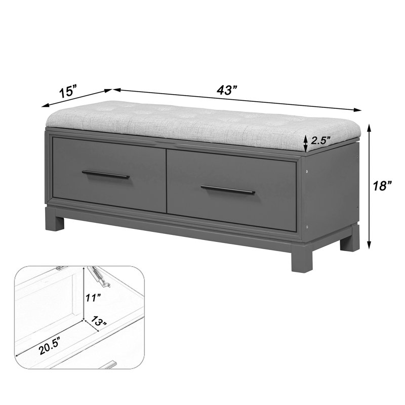 43" Wide Shoe Storage Bench With Cushion Entryway Bench Flip Top Storage Bench, Navy