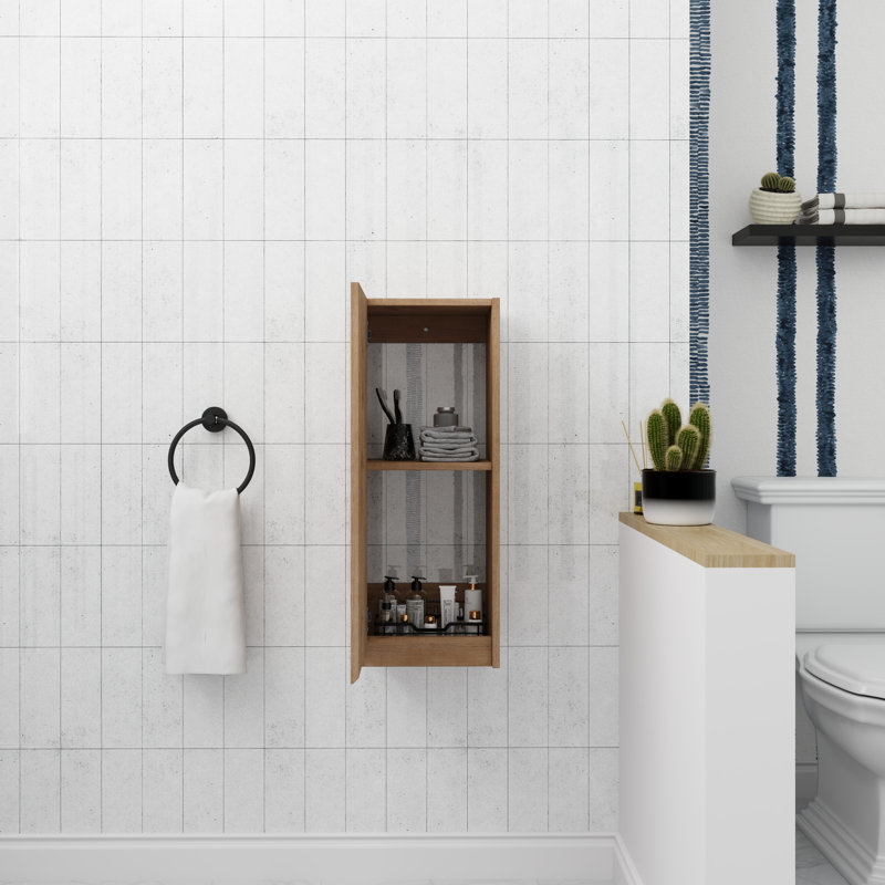 Side Cabinet In 12 Inch, Floating Cabinet With Soft Close Door, Imitative Oak