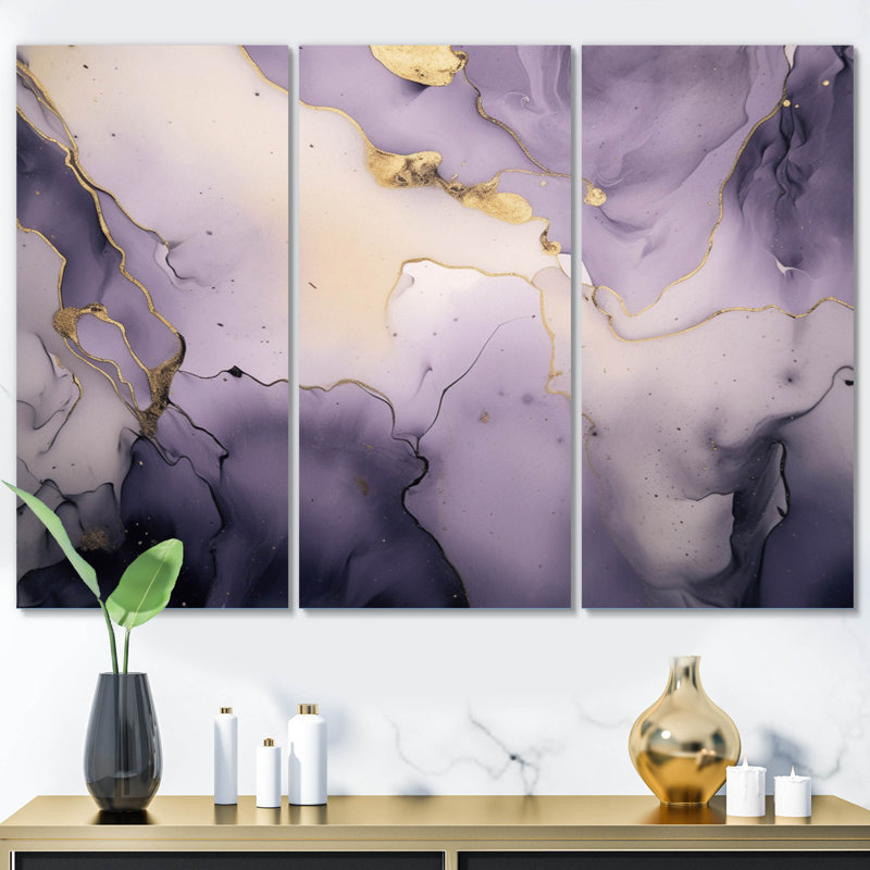 Mauve et gris, encre de marbre, nuages V, ensemble de reproductions sur toile, H 32 po x l 48 po x P 1 po