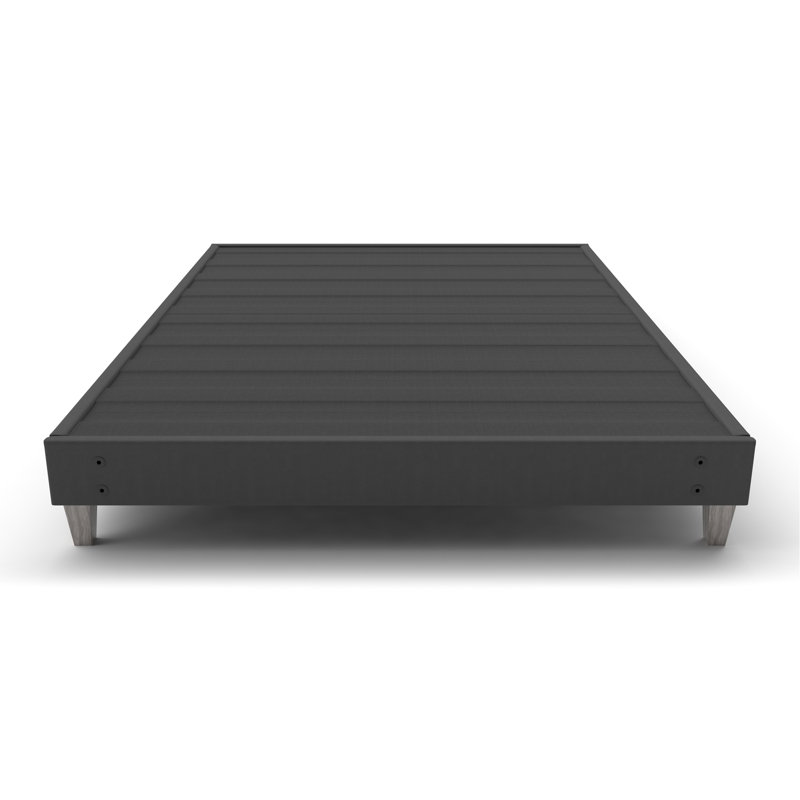 Structure de lit double avec installation simple et rapide - sans outils, pieds modernes en faux bois de 6 po, fondation recouverte de tissu gris foncé