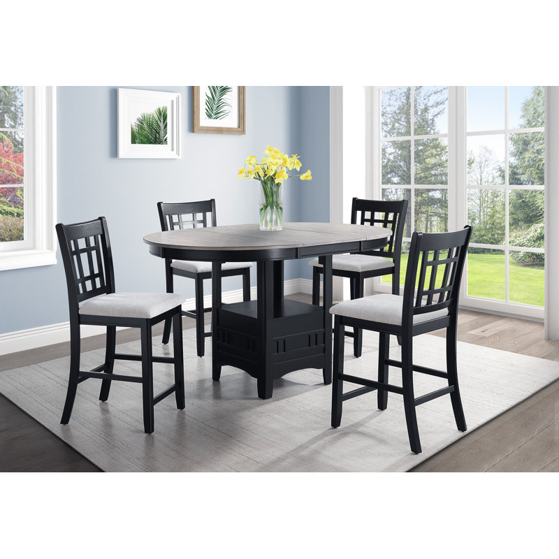 Rodjanae Modern Wood Oval Extendable Counter Height Dining Room Set, Light Gray , Black, Black