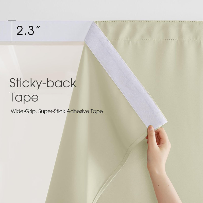  2 Panels Rod-Free Outdoor Curtains for Patio Waterproof, Sticky Top & Back Tab Bottom with Free Rope for Wind Resistance, Weatherproof Drapes for Gazebo/Porch