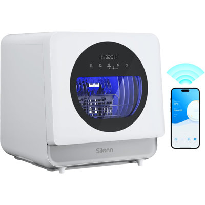 Réservoir d'eau intégré et lave-vaisselle portatif à double alimentation | Contrôle intelligent de l'application, nettoyage à trois jets | Comptoir compact pour dortoir, appartement, véhicule récréatif