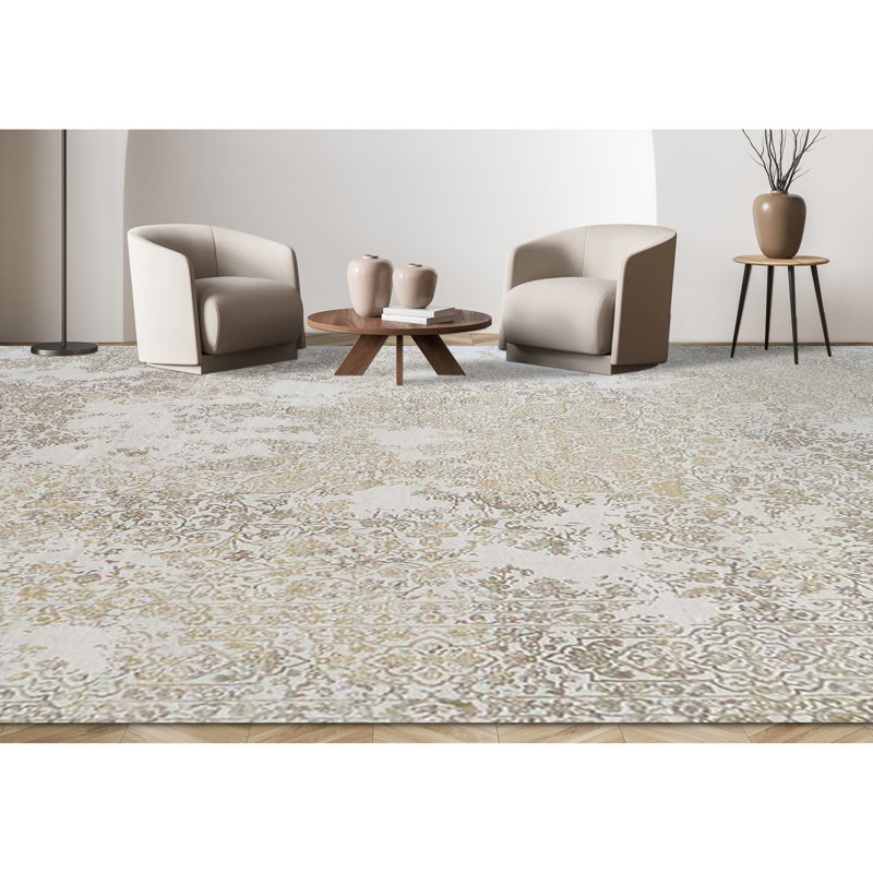 Hand Knotted Floral Area Rug, Rectangle 9' x 12'