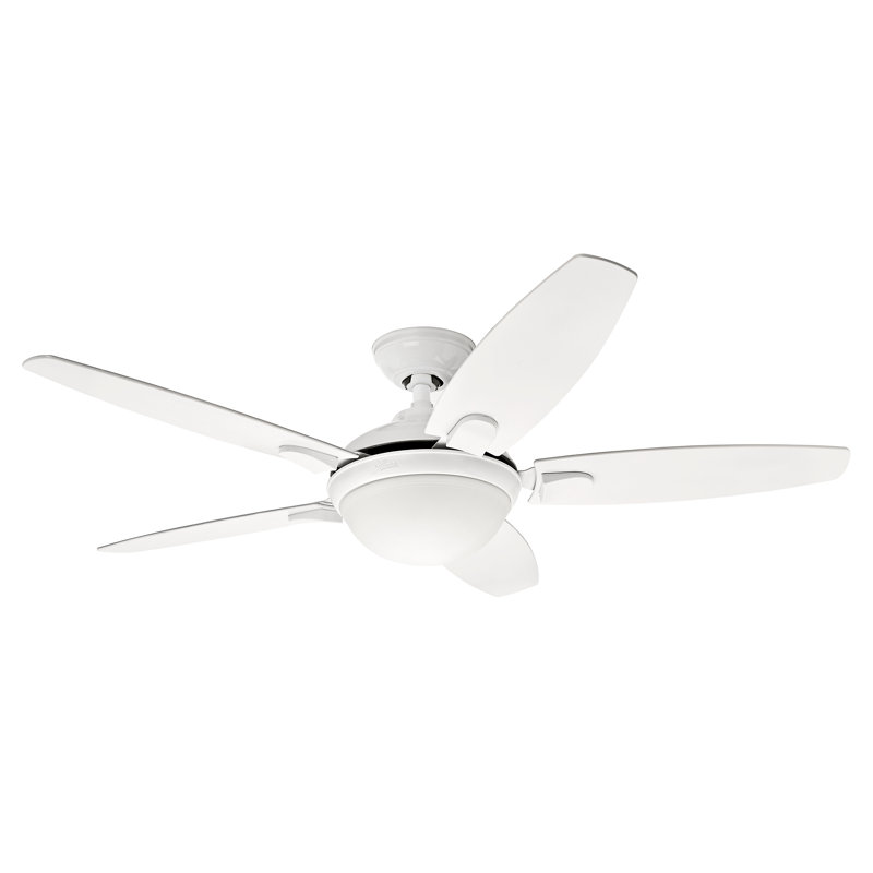 132cm Ceiling Fan with Light Kit, Snow White/Light Oak, White