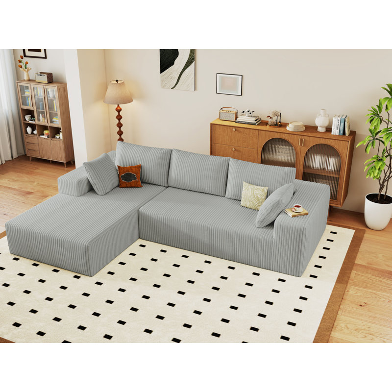 Canapé modulaire Boneless de 96 po, canapé Cloud en forme de L avec méridienne, canapé profond en mousse à mémoire de forme rembourrée en velours côtelé, aucun assemblage requis, pour le salon