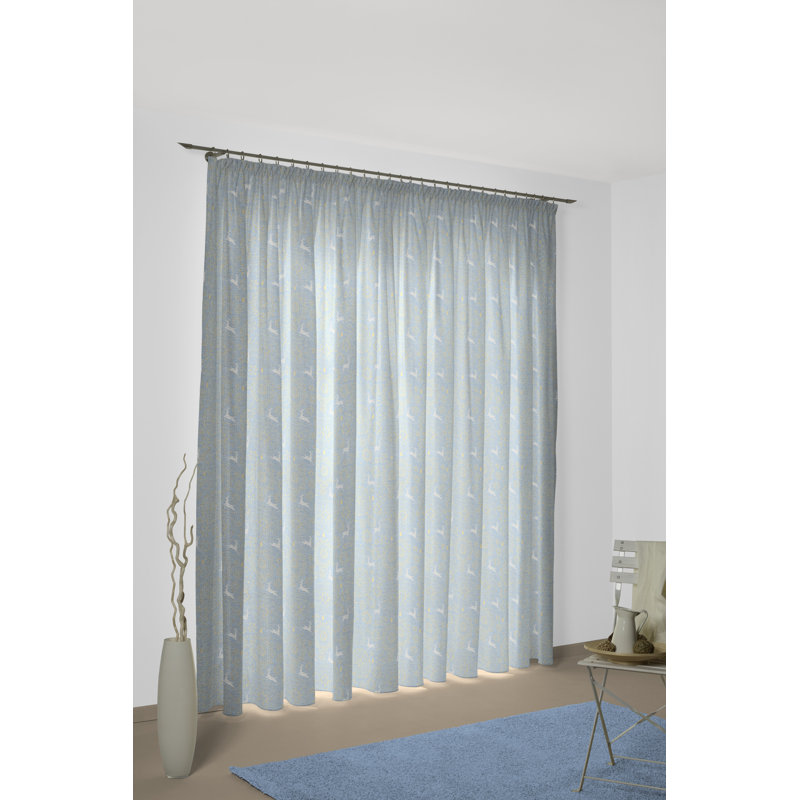 Elisa Synthetic Room Pencil Pleat Curtain, single Panel, opaque, Blue, 135 W x 245 D cm