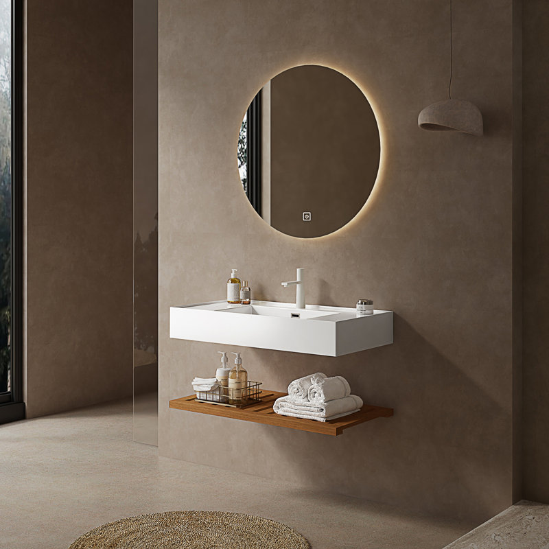 Meuble-lavabo moderne avec lavabo vasque, Noyer, 35"