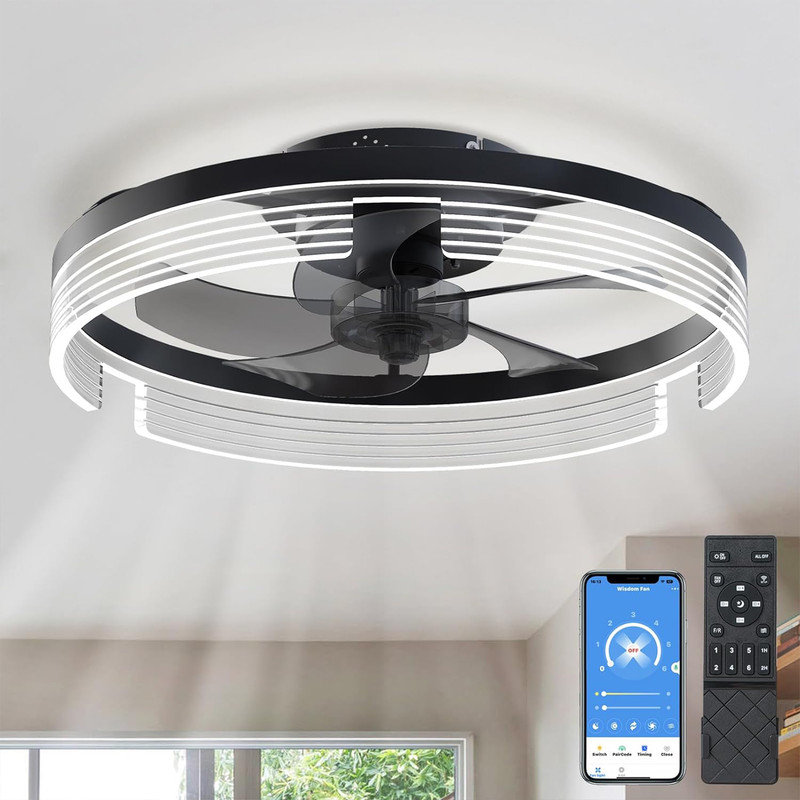 Priyet 20'' Flush Mount 3000K-6500K Smart Bladeless LED Fan Light ...