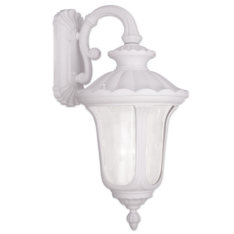 3-Light Outdoor Wall Lantern Pendant with Clear Water Glass Shade, White, 28" H x 13.75" W x 13.75" D