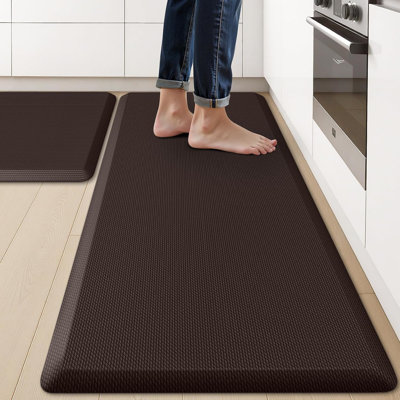 2PCS Kitchen Rugs Cushioned Anti-Fatigue Non-Slip Waterproof Kitchen Mat Comfort Foam Standing Mat For Floor Office Sink Laundry (Chocolate)