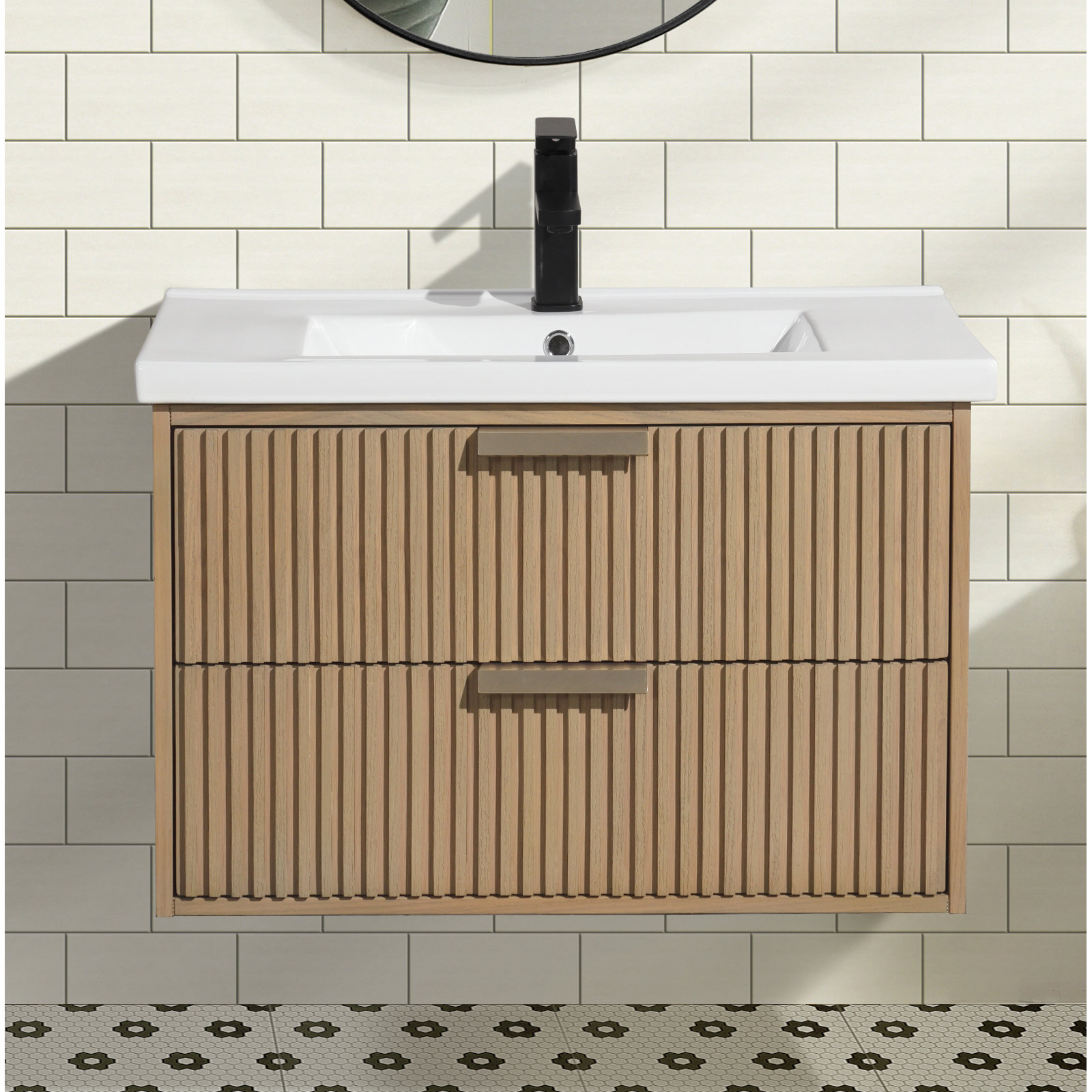 Anelie 30'' Single Bathroom Vanity, Oak, Gold