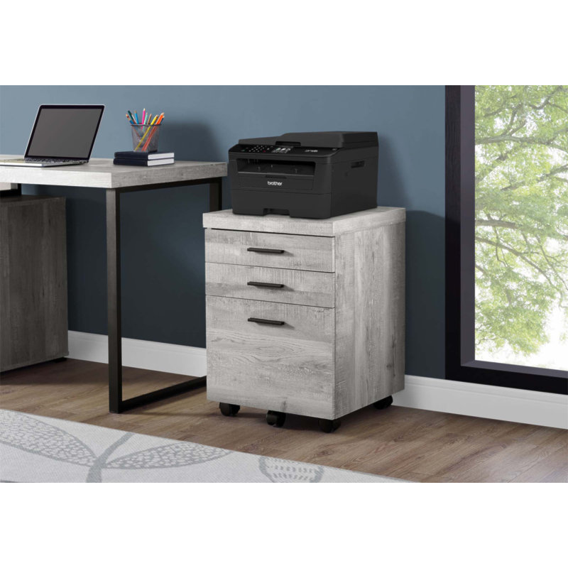 Contemporary Rolling Mobile File Cabinet with Storage Drawers and Printer Stand, Smooth and Cement Laminate Top, Gray