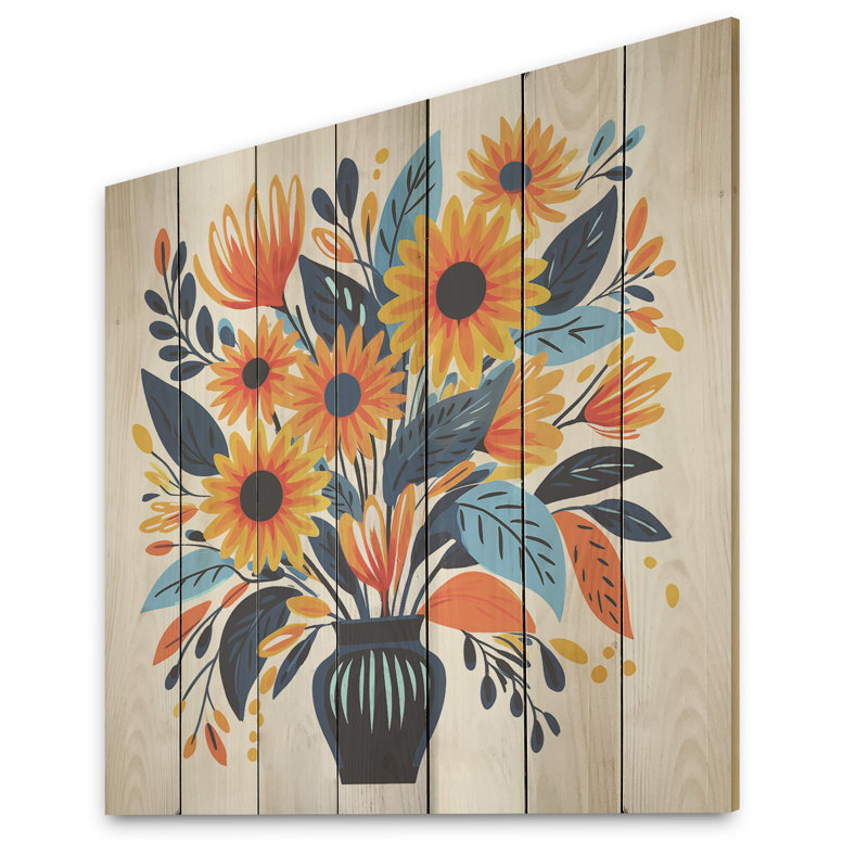 Bouquet de tournesols jaunes élégance II - tournesol sur bois, H 36 po x l 36 po
