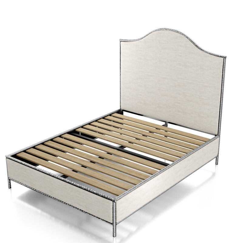 Ensemble de chambre à coucher en métal martelé 2 pièces Premier, Argent/Beige, Deux pièces : Lit, table de chevet