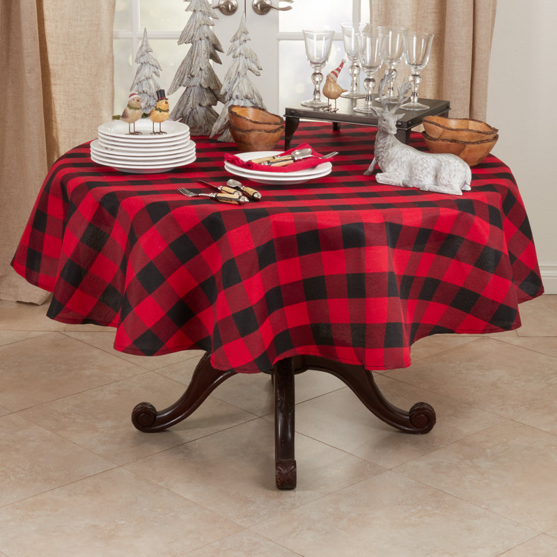 Esmiralda Plaid Cotton Blend Round Tablecloth, Red/Black