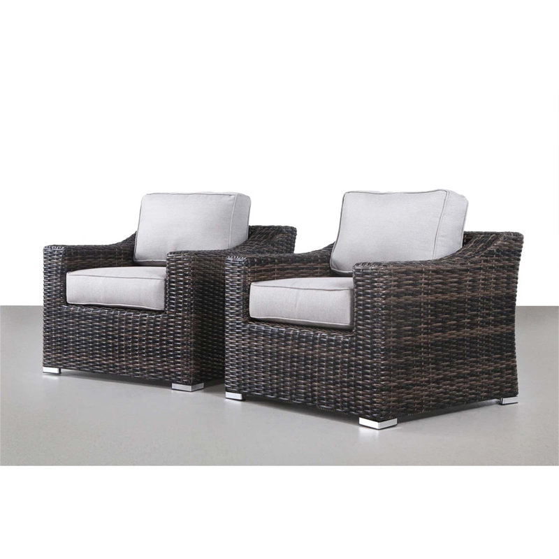 Chaise de patio entièrement assemblée avec coussins, 2, Blanc, Brun