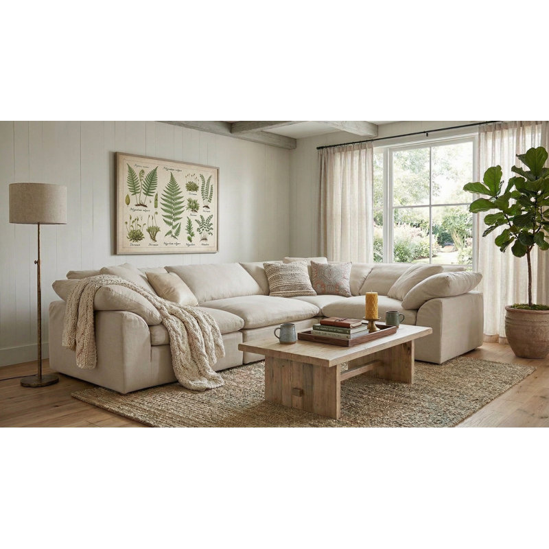 Caitlynne Cloud-Inspired 132" 4 Piece Oversized Deep Lounge Slipcovered Modular Corner Sectional | Performance Fabric Washable Water-Resistant Stain-Proof | Deep-Seating Down-Filled Couch | Plush Cushions, Modern Design 
