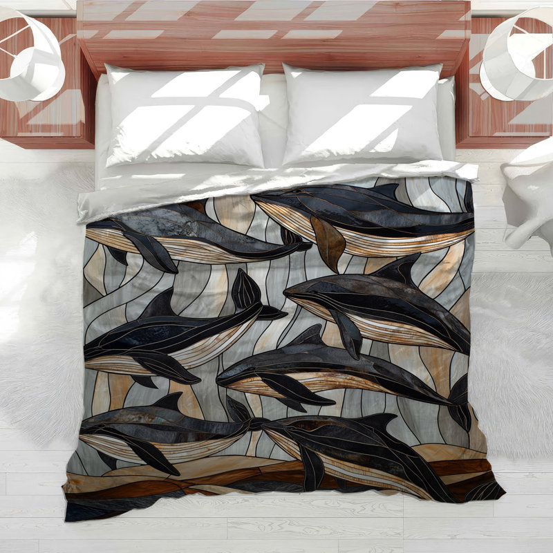 Édredon éclectique Dolphins Bedding Marine, Édredon simple