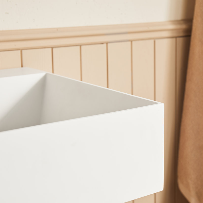 36" Wall Mounted Bathroom Sink Solid Surface Rectangular Vessel Sink