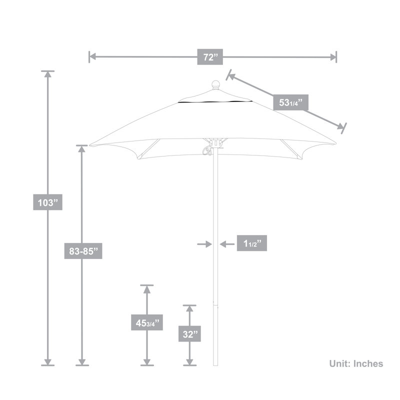 6 pi Parasol pour terrasse de marché Commercial, Toile Sunbrella® bleu pacifique