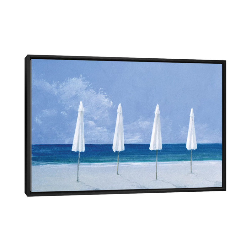 Beach Umbrellas by Lincoln Seligman - Graphic Art, 18" H x 26" W x 1.5" D, Black Framed Canvas, No Mat