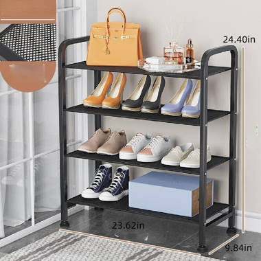 Household Essentials 41.5 in. H 12-Pair 12-Tier Off White Canvas Shoe Rack, Natural and Silver