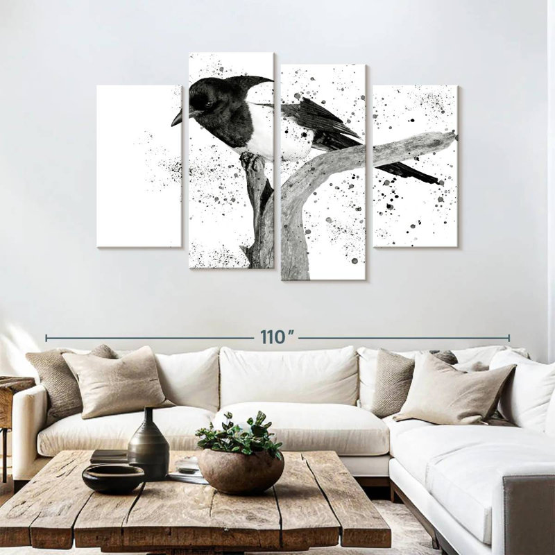 Oiseau noir et blanc Brampt, H 54 po x l 84 po