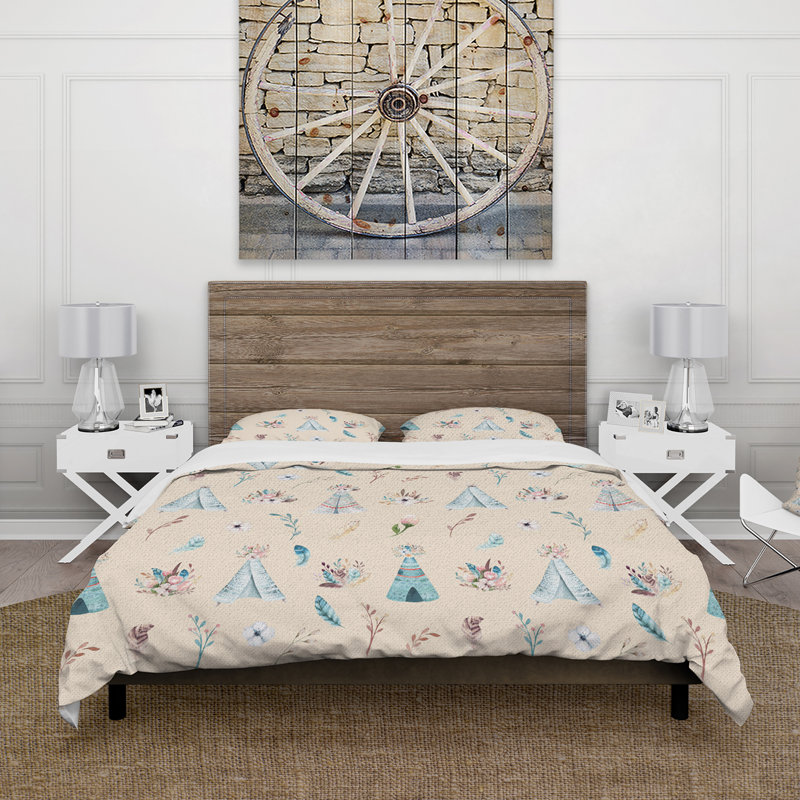 Ensemble de housse de couette en microfibre crème / bleu clair Quontez, Housse de couette très grand + 2 très grandes ta