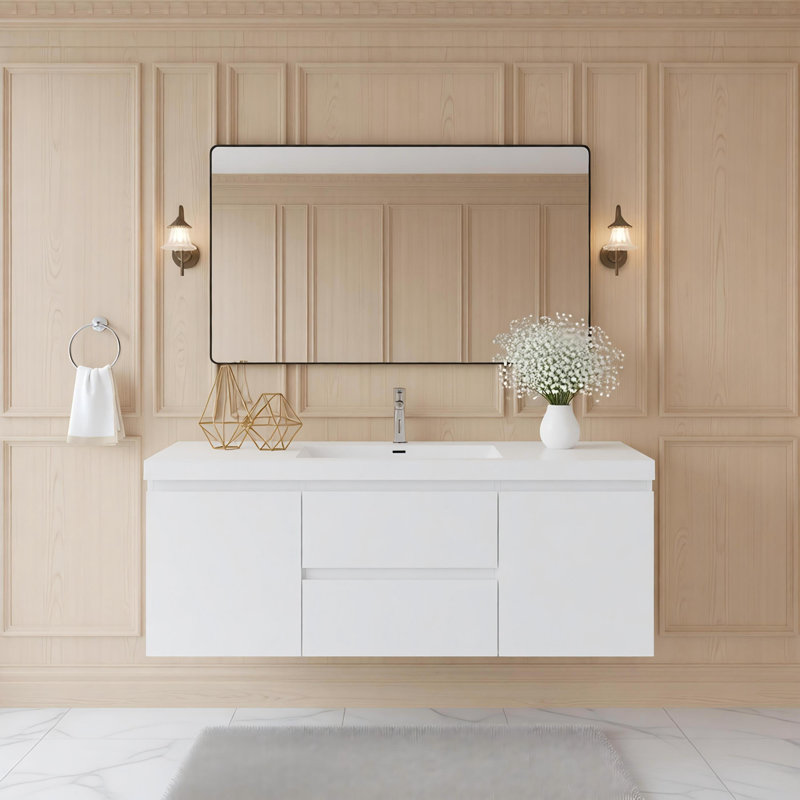 60" Modern Wall-Mounted Bathroom Storage Vanity Cabinet With Resin Top Basin And Soft Close Drawers(Pre-assembled)