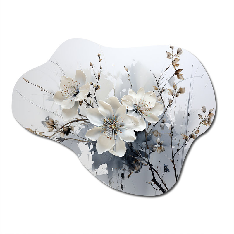 Art asiatique fleurs d'orchidées I - art asiatique asymétrique en métal, impression sur métal Global Cloud, H 27 po x l 35 po
