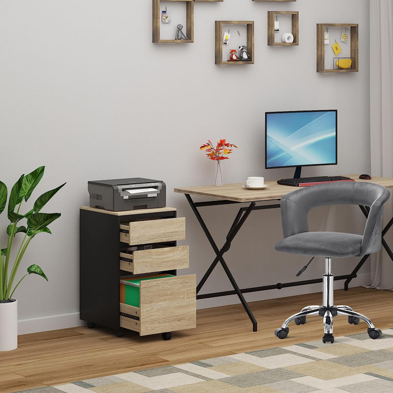 Orrin 40cm Wide 3 -Drawer Mobile File Cabinet, Black/Light Wood