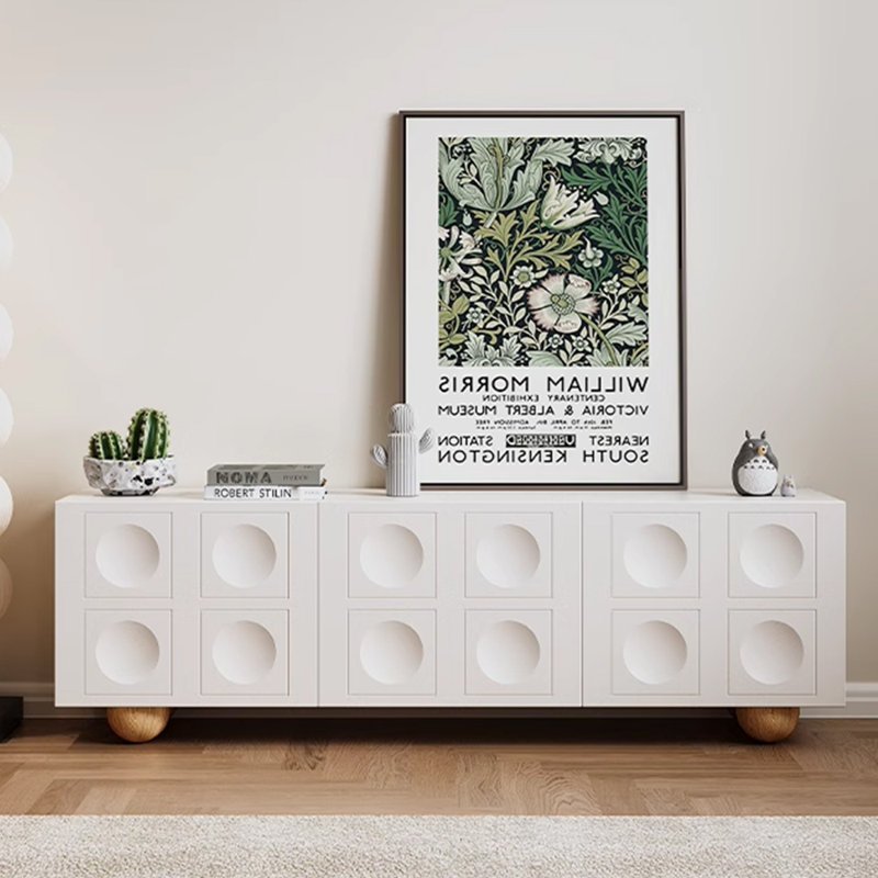 Meuble télé simple en bois massif blanc crème