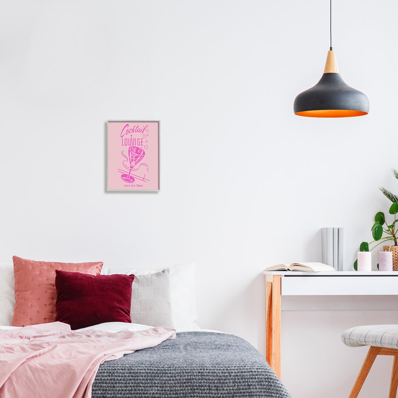 «Pink Cocktail Lounge» encadré sur bois par Lulusimon, H 30 po x l 24 po x P 1,5 po, Cadre flottant métallique doré