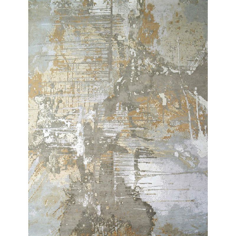Abstract Area Rug in Gray/Brown/Ivory, null, Rectangle 5' x 8'