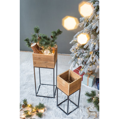 Ensemble de 2 boîtes en bois récupéré avec support en fer noir, L: 11 x 11 x 29,5 po: 8,5 x 8,5 x 21,5
