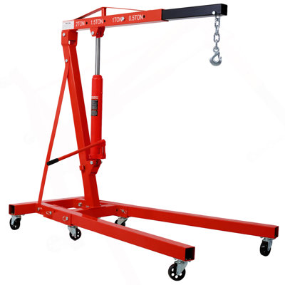 2 Ton Folding Engine Hoist Cherry Picker Shop Crane Hoist Lift, Heavy Duty Steel With 6 Iron Caster Wheels (Red)