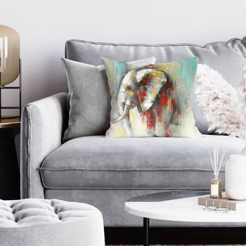 Abstract paint splash elephant - 16"x16" Throw pillow - Poly twill - Print on demand