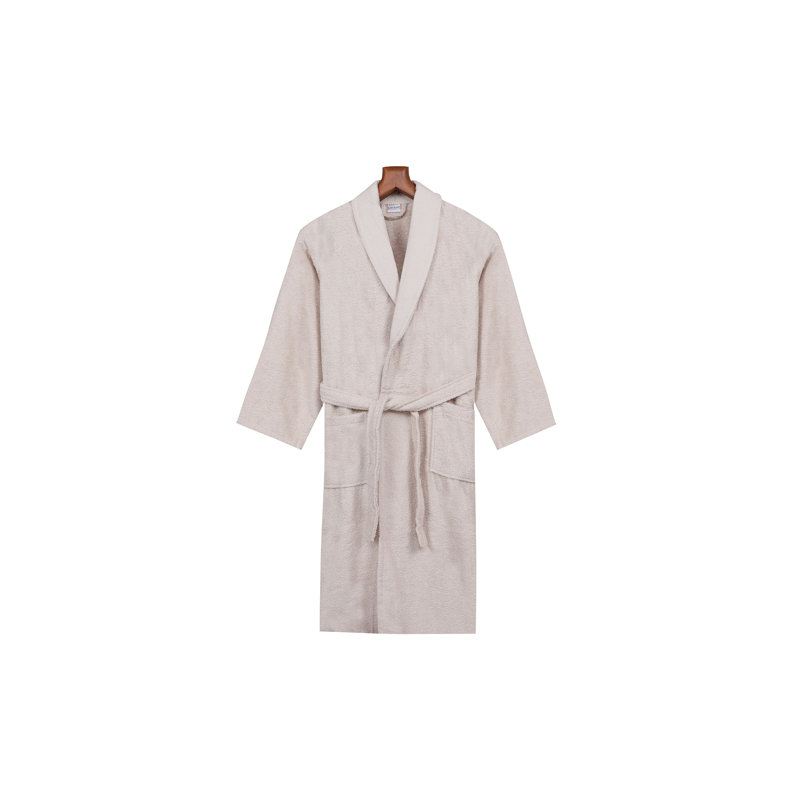 Peignoir au-dessus du genou 100% coton avec poches Leong, Ivoire/Crème, M