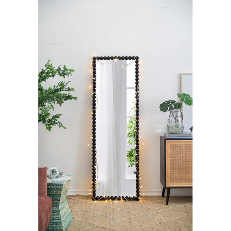 23" X 72" Full Length Mirror With Metal Beaded Frame, Rectangular Oversized Mirror For Living Room Bedroom, Black
