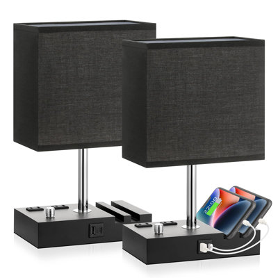 Set Of 2 Fully Dimmable Bedside Lamps With USB C Ports, Phone Slots, And Charging Station
