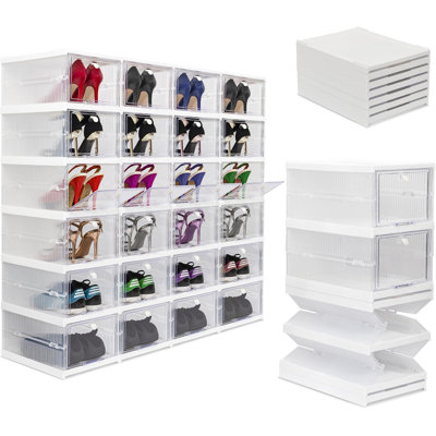 Collapsible Shoe Rack Organizer - 24-Compartment Clear Door Storage Cabinet - Foldable, Stackable Cube Shelf For Shoes, Boots
