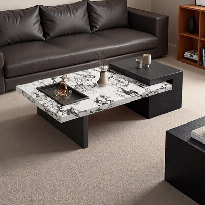 Living Room Slate Coffee Table with Metal Tray