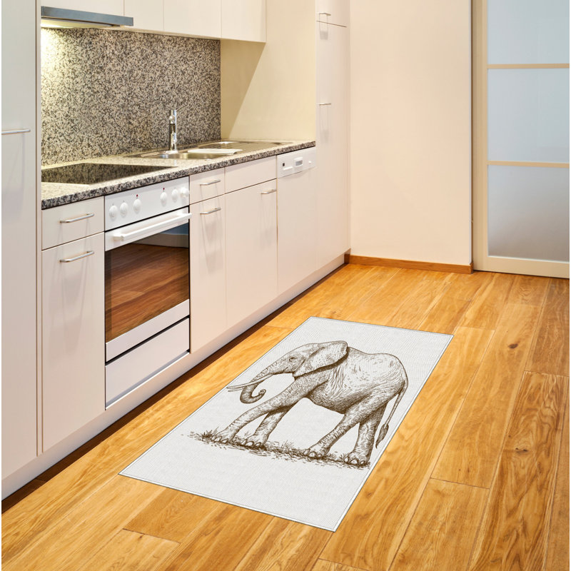 Tapis décoratif en éléphant à haute densité de fibres longues en polyester, Rectangle 2 pi 7 po x 5 pi