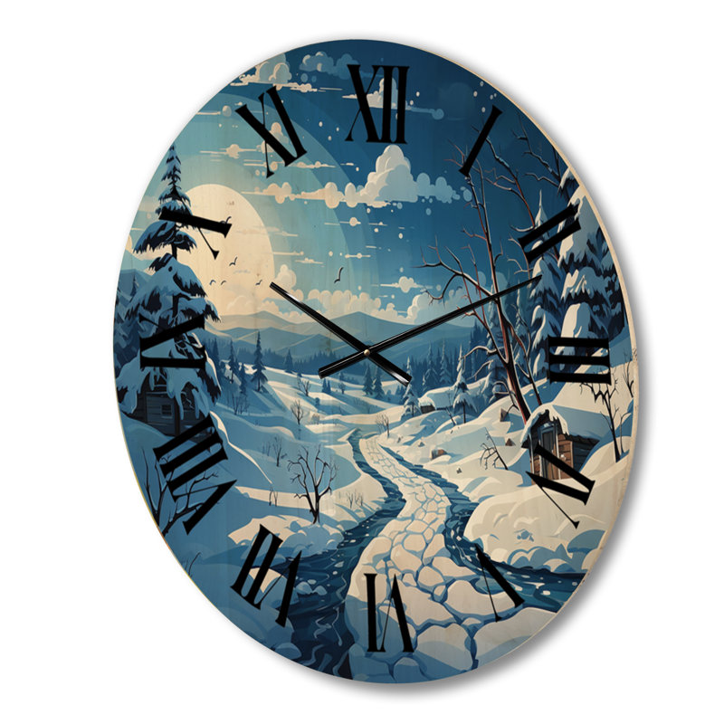 Hiver, magnifique horloge murale en bois, Moyenne