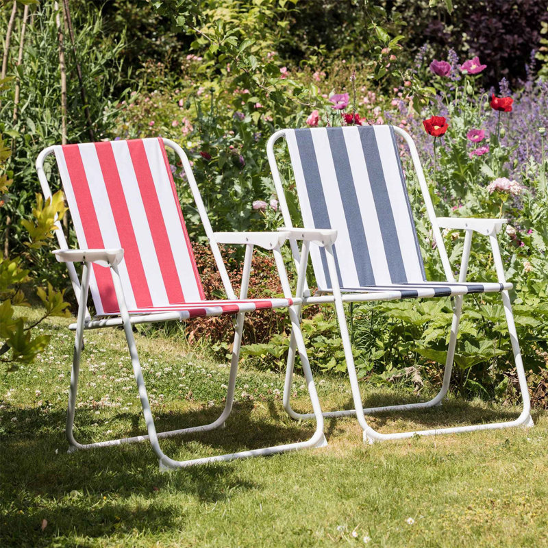Folding Metal Beach Chairs - Stripe, Red